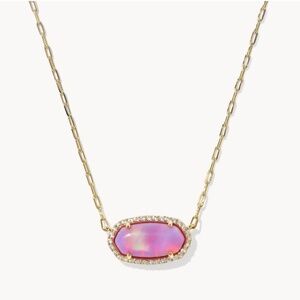Kendra Scott Elisa Pave Frame Gold Pendant Necklace in Pink Opalescent Resin